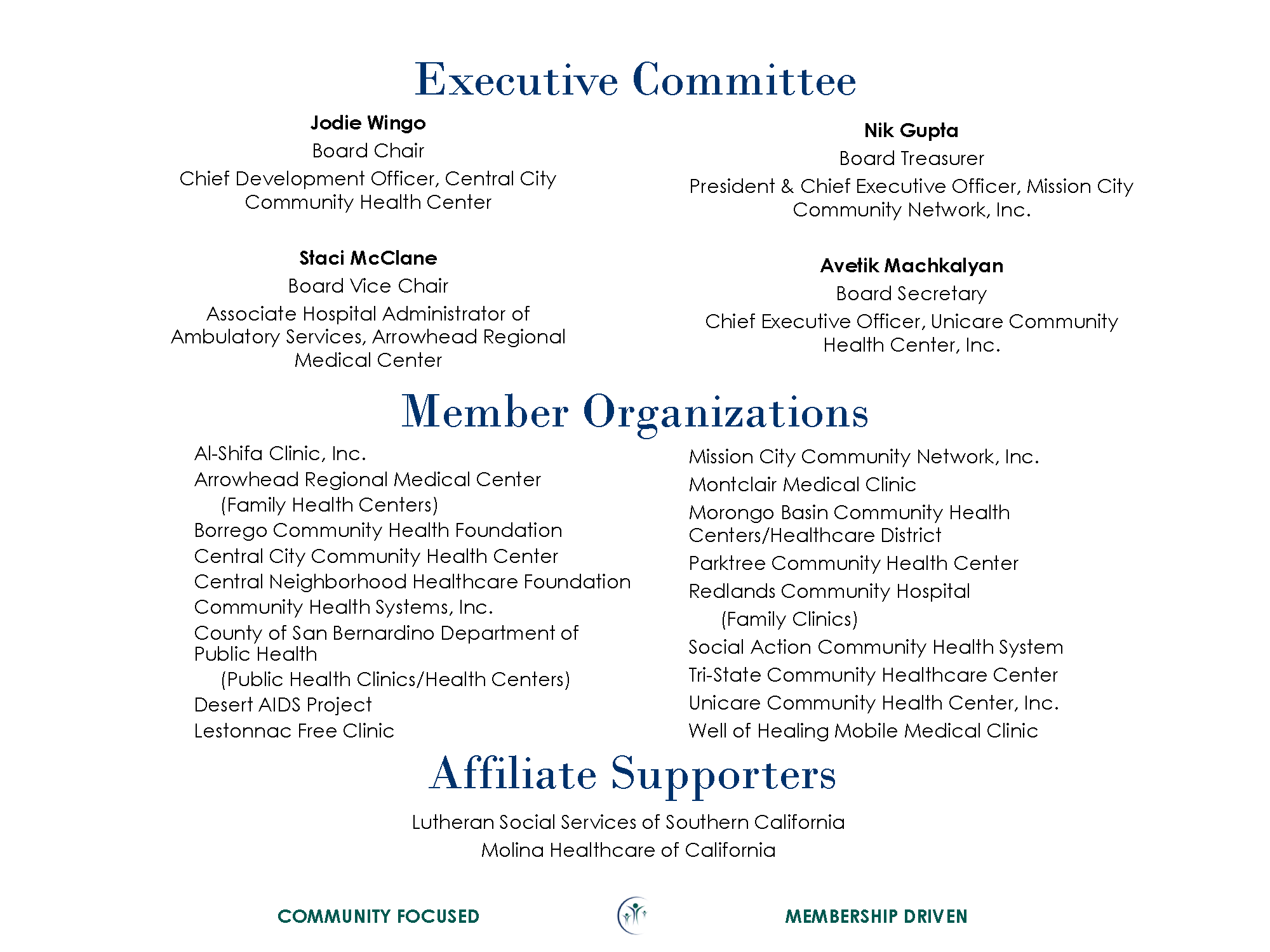 CHAISR Exec Committee, Members, and Affiliate Supporters